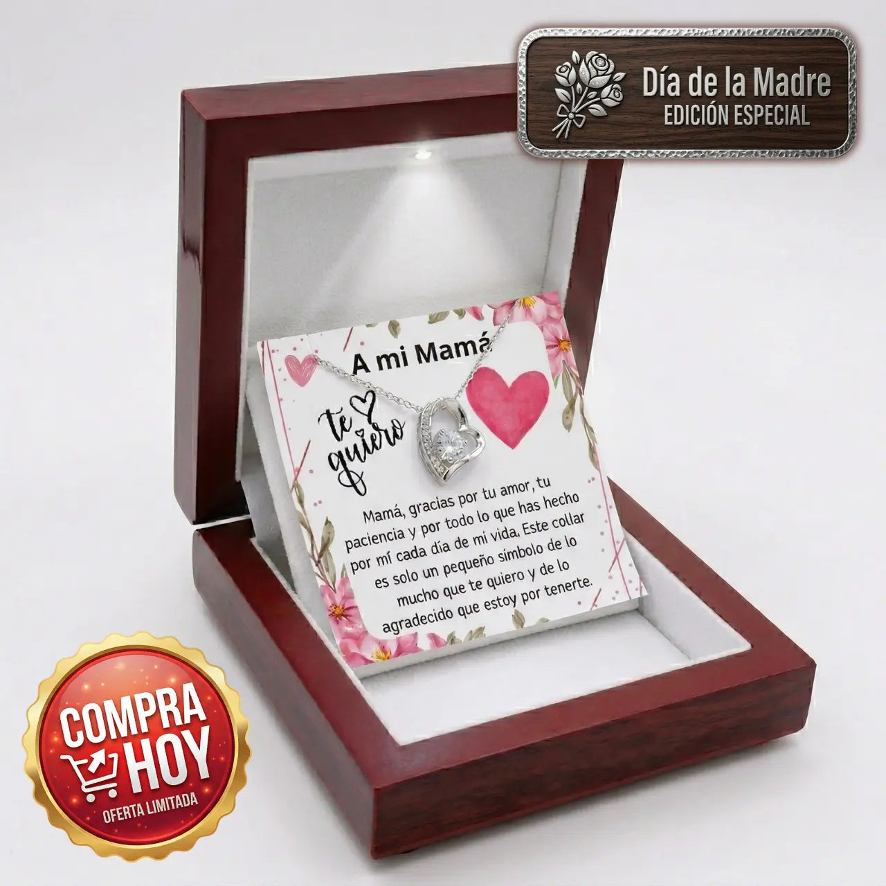 Colgante Corazón Eterno  -  Caja con Luz + 5 Dedicatorias